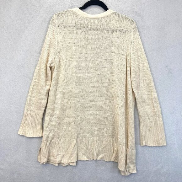 Talbots Open Front LINEN Blend Cardigan Sweater XL Ivory Beige Beach Bonfire - Picture 2 of 13